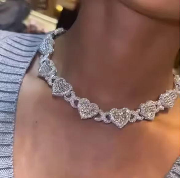 2026 Iced Out Bling Full Paved 5A Cubic Zirconia CZ Heart Charm Infinity Chain - DripVault