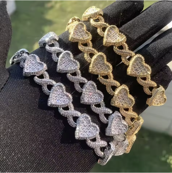 2026 Iced Out Bling Full Paved 5A Cubic Zirconia CZ Heart Charm Infinity Chain - DripVault