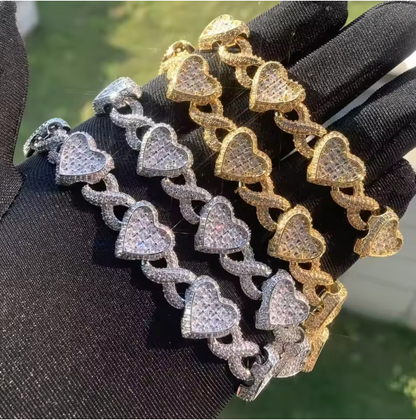 2026 Iced Out Bling Full Paved 5A Cubic Zirconia CZ Heart Charm Infinity Chain - DripVault