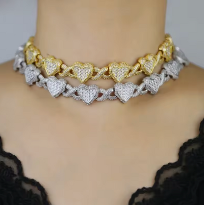 2026 Iced Out Bling Full Paved 5A Cubic Zirconia CZ Heart Charm Infinity Chain - DripVault