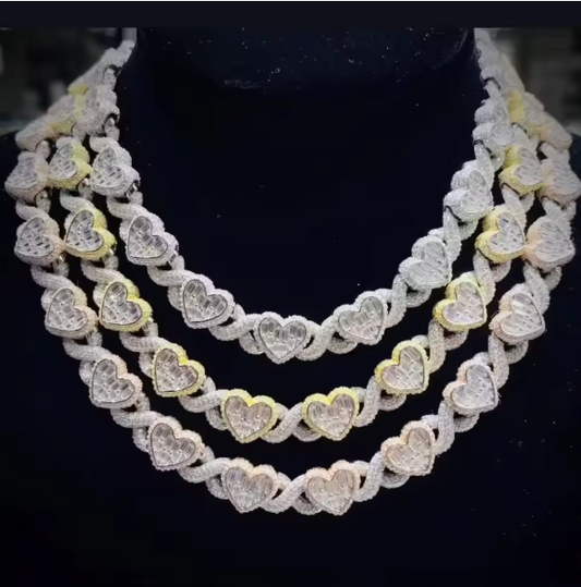 2026 Iced Out Bling Full Paved 5A Cubic Zirconia CZ Heart Charm Infinity Chain - DripVault