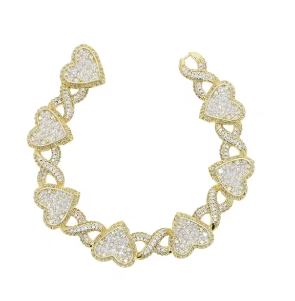 2026 Iced Out Bling Full Paved 5A Cubic Zirconia CZ Heart Charm Infinity Chain - DripVault