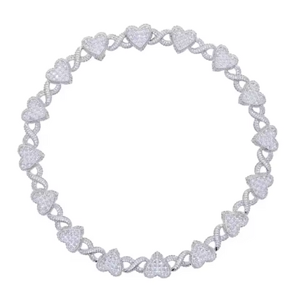 2026 Iced Out Bling Full Paved 5A Cubic Zirconia CZ Heart Charm Infinity Chain - DripVault