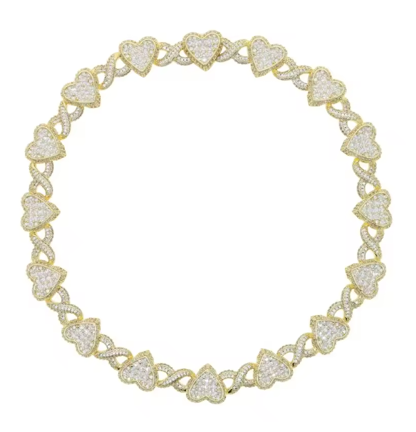 2026 Iced Out Bling Full Paved 5A Cubic Zirconia CZ Heart Charm Infinity Chain - DripVault