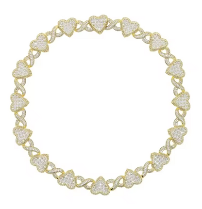 2026 Iced Out Bling Full Paved 5A Cubic Zirconia CZ Heart Charm Infinity Chain - DripVault