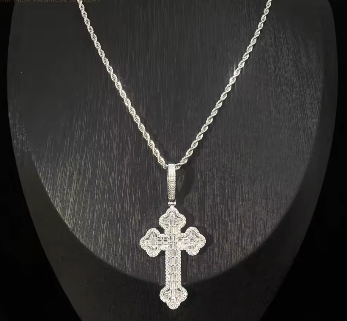 2026 New Iced Out Cross Pendant Necklace Star Link Chain Praying Hands CZ - DripVault