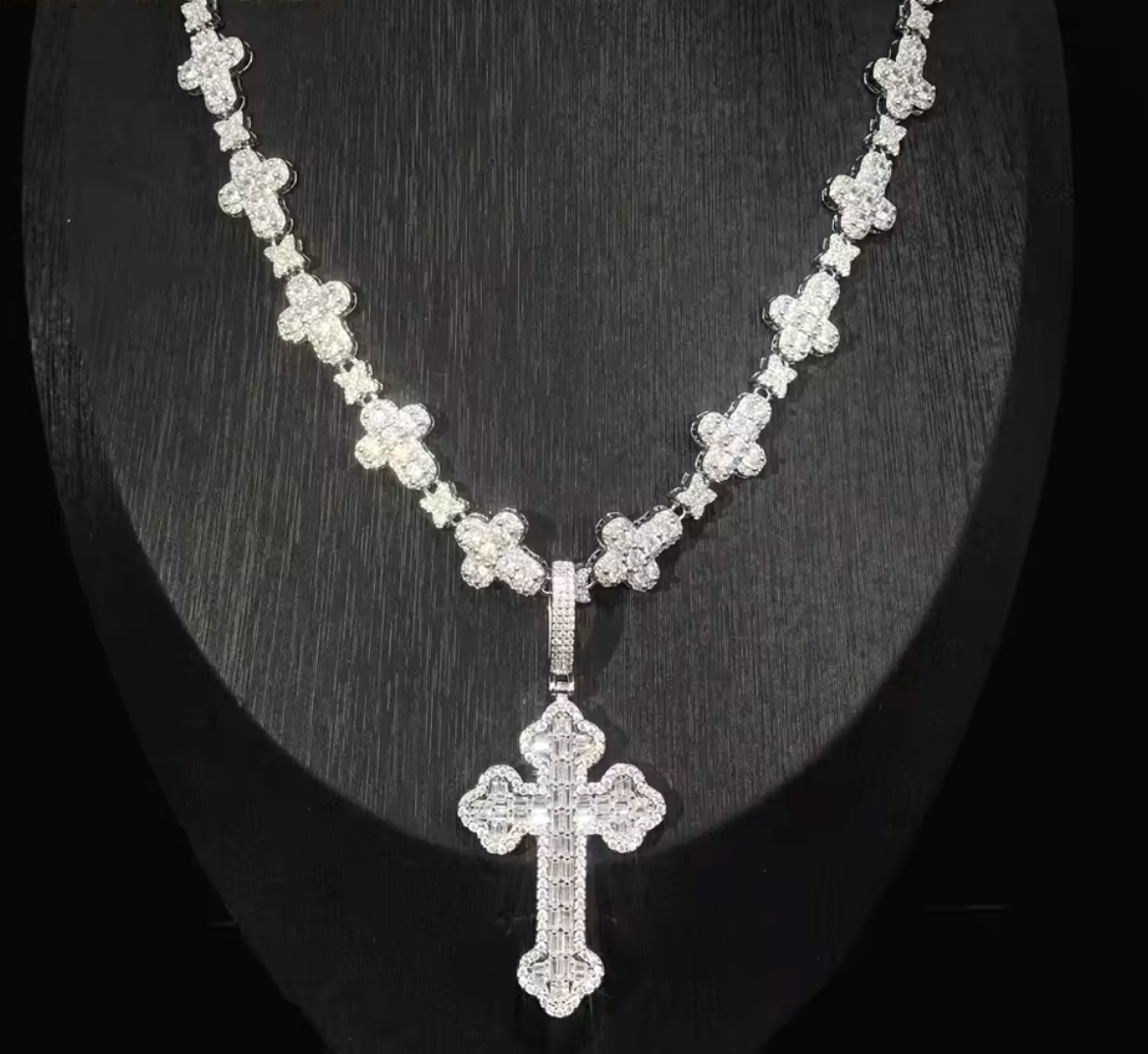 2026 New Iced Out Cross Pendant Necklace Star Link Chain Praying Hands CZ - DripVault