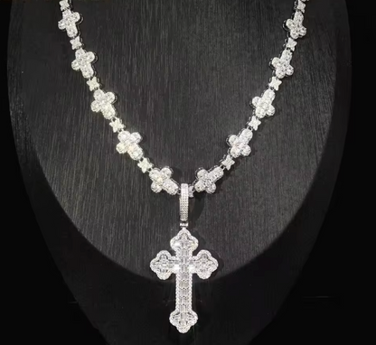 2026 New Iced Out Cross Pendant Necklace Star Link Chain Praying Hands CZ - DripVault