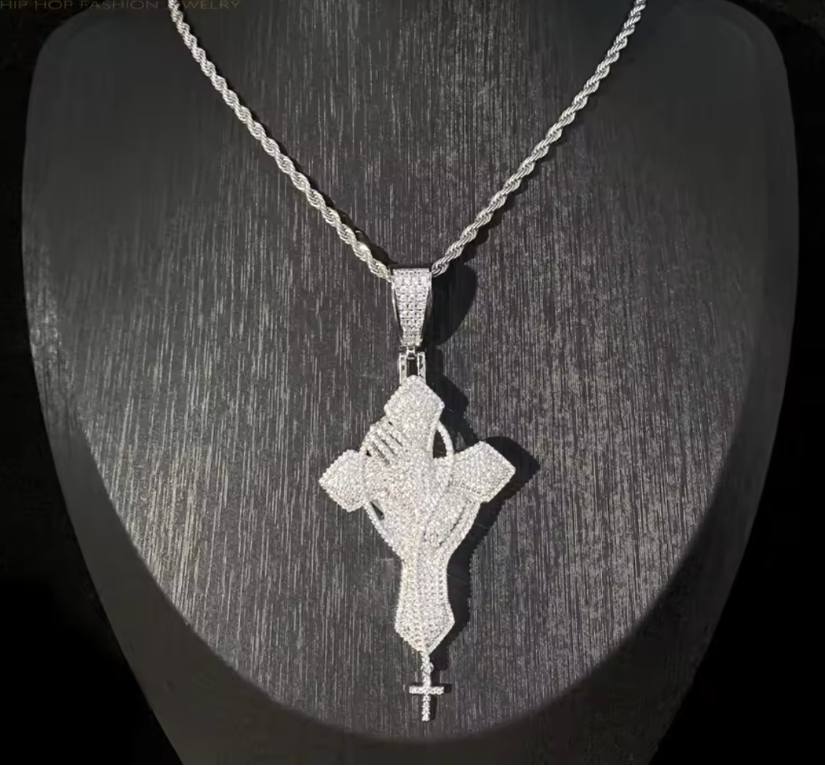 2026 New Iced Out Cross Pendant Necklace Star Link Chain Praying Hands CZ - DripVault