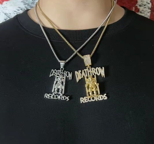 Hip Hop DEATHROW RECORDS Prisoner Necklace Rhinestones Pendant with Rope Chain - DripVault