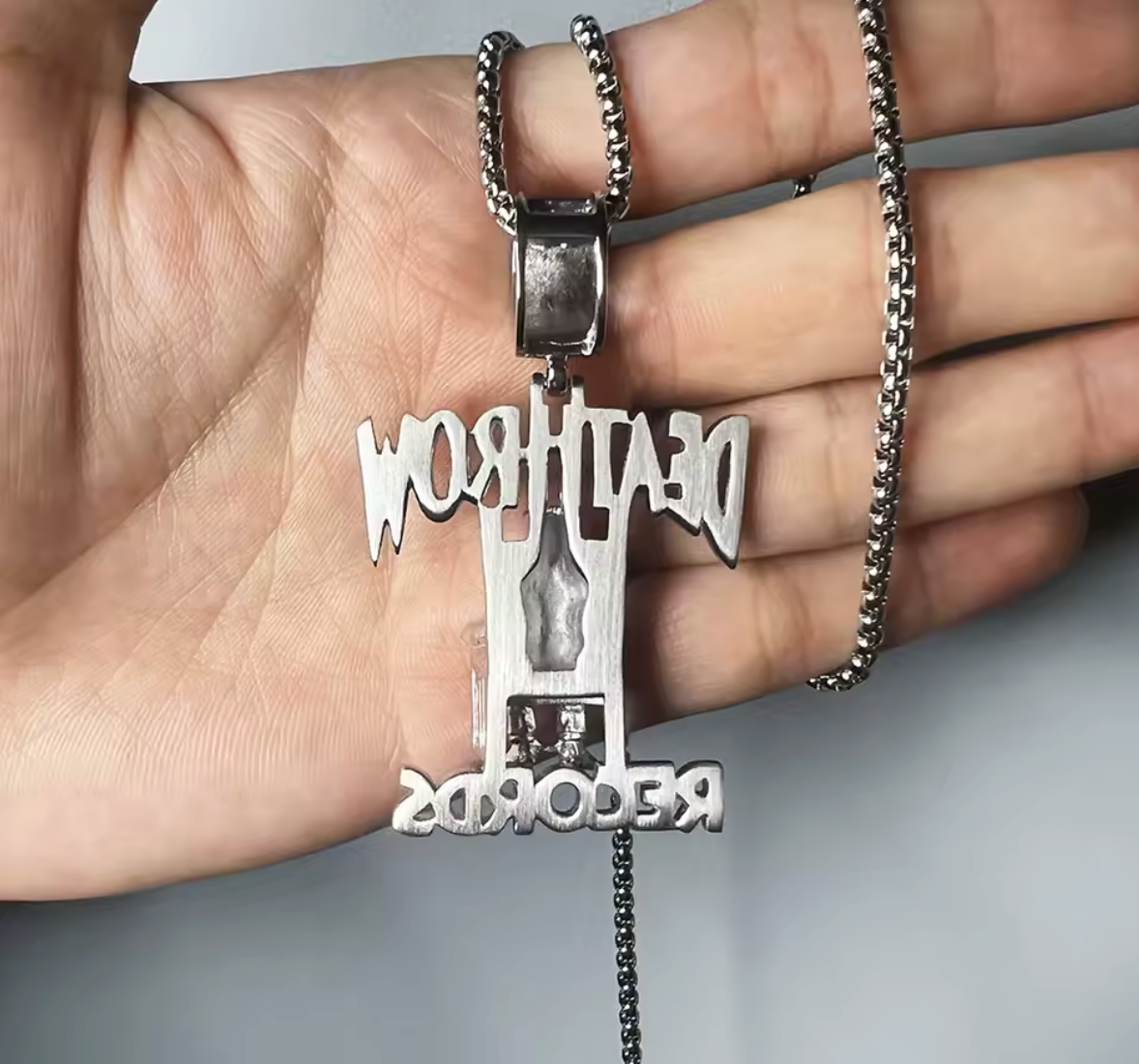 Hip Hop DEATHROW RECORDS Prisoner Necklace Rhinestones Pendant with Rope Chain - DripVault