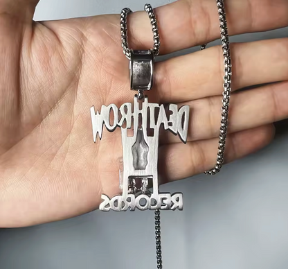 Hip Hop DEATHROW RECORDS Prisoner Necklace Rhinestones Pendant with Rope Chain - DripVault