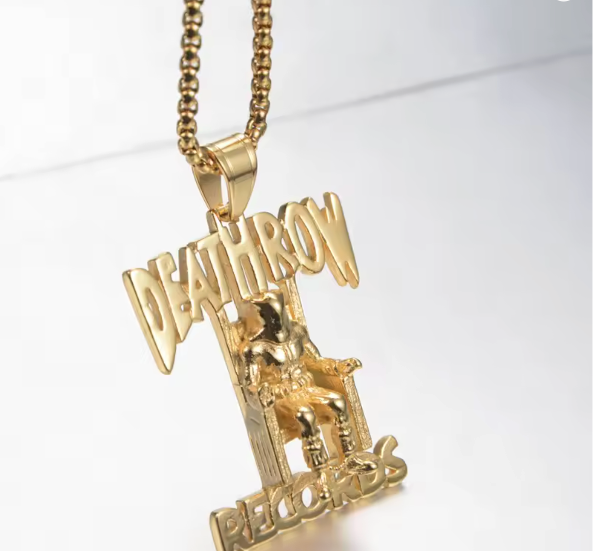 Hip Hop DEATHROW RECORDS Prisoner Necklace Rhinestones Pendant with Rope Chain - DripVault
