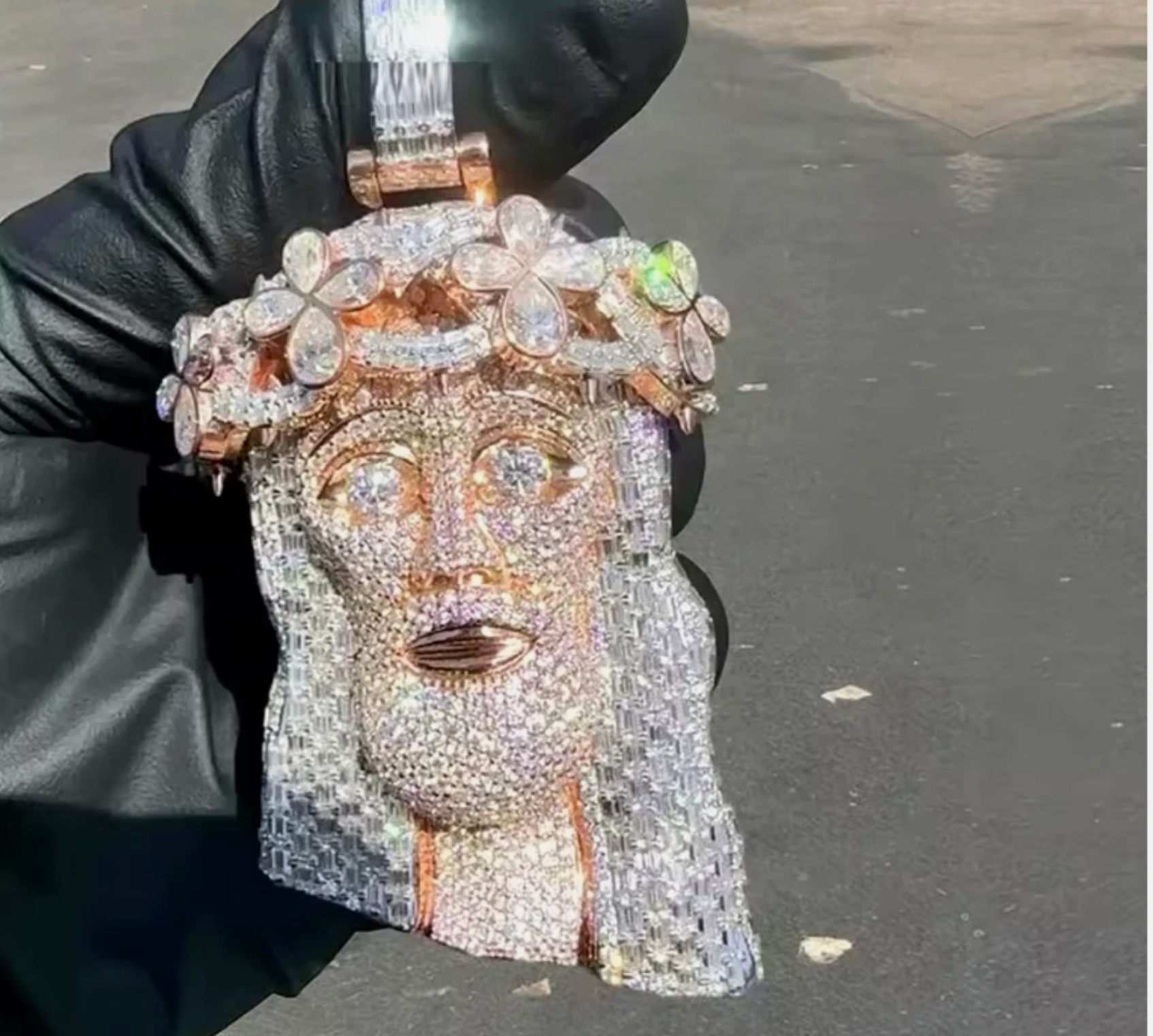 Iced Out Religious Jesus Head Pendant Necklaces Rose Gold Color CZ - DripVault