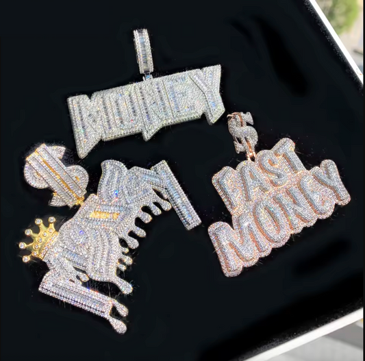 New Iced Out Bling Crown Letters Money Pendant Necklace Two Tone Color CZ Zircon Dollar Symbol Necklaces Men's Hip Hop Jewelry - DripVault