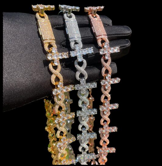 Iced Out Infinity Cross Bracelet Choker for Women Micro Pave Real Copper Hip Hop Jewelry - DripVault