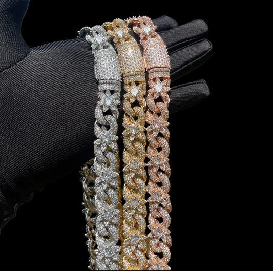 Iced Out Flower Necklace Cuban Link Chain for Women Prong Setting Cubic Zirconia Hip Hop Jewelry - DripVault