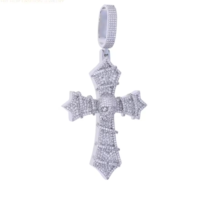 Iced Out Bling Big Cross Pendant Necklace Silver Color Prong Setting CZ - DripVault