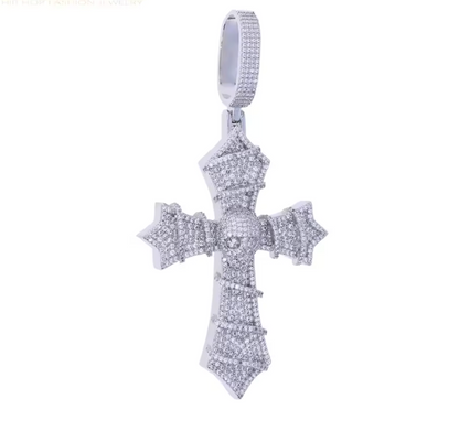 Iced Out Bling Big Cross Pendant Necklace Silver Color Prong Setting CZ - DripVault