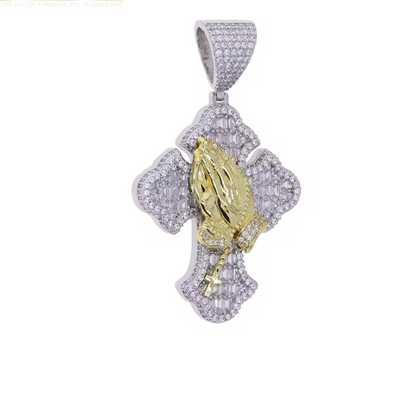 Iced Out Bling Big Cross Pendant Necklace Silver Color Prong Setting CZ - DripVault