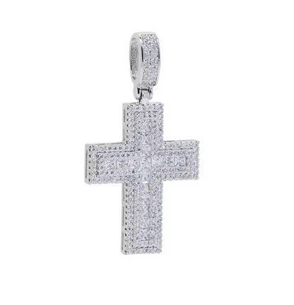 Iced Out Bling Big Cross Pendant Necklace Silver Color Prong Setting CZ - DripVault