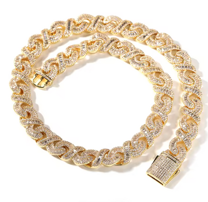 12mm Infinity Chain Baguette Cuban Necklace Cubic Zirconia Micropave Charm Jewelry Women Accessories Gifts - DripVault