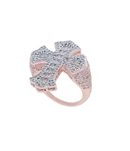 Two Tone Color Cross Finger Ring Iced Out Bling 5A Cubic Zircon Prong Setting Fashion Luxulry Men Hip Hop Finger Jewelry - DripVault