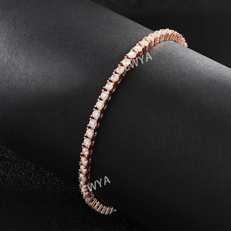 2/2.5/3/4/5/6.5mm Real Moissanite Tennis Bracelet S925 Plated 18K Rose Gold Diamond Link Bracelet Pass Diamond Tester - DripVault