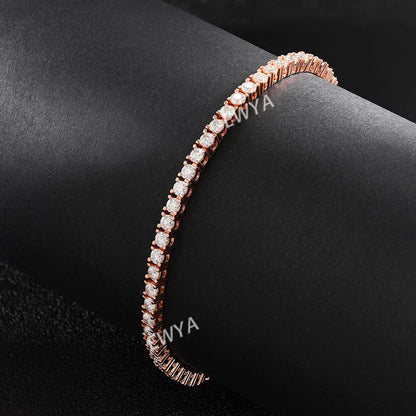 2/2.5/3/4/5/6.5mm Real Moissanite Tennis Bracelet S925 Plated 18K Rose Gold Diamond Link Bracelet Pass Diamond Tester - DripVault