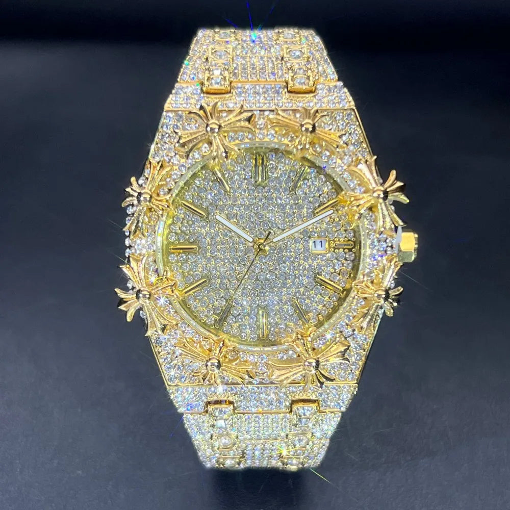 Men's Watches Thorn Crown Quartz Wristwatch Fashion Hip Hop Ice Crystal Watch Men Luxury Business Quartz Wristwatch - DripVault
