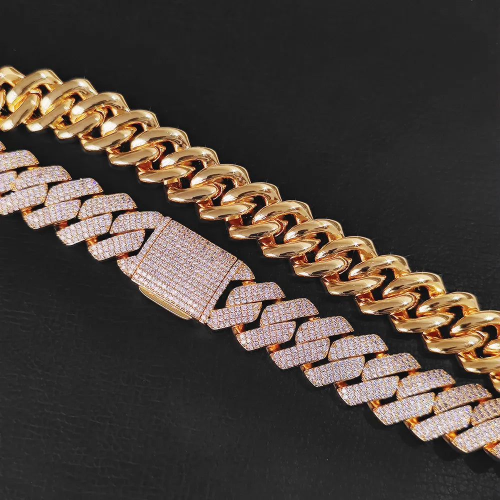 Hip Hop Jewelry 20mm Thick Cuban Link Chain Crystal Miami Gold Silver Two Color Iced Out CZ Cuban Chain Necklace - DripVault