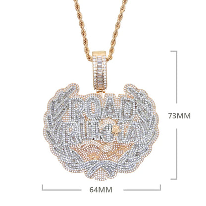 New Iced Out Bling CZ Letter Road Runna Pendant Necklace Cubic Zirconia Two Tone Color Badge Charm Men Fashion Hip Hop Jewelry - DripVault