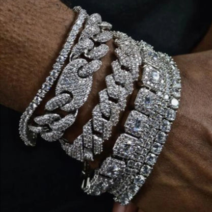 Hip Hop Iced Out Chain Women Men Cuban Bracelet High-Quality Full AAAA+ Rhinestones Miami Cuban Link Chain Bracelets Jewelry - DripVault