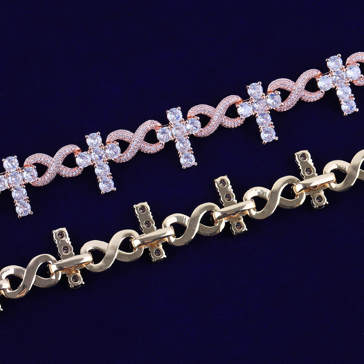 Iced Out Infinity Cross Bracelet Choker for Women Micro Pave Real Copper Hip Hop Jewelry - DripVault