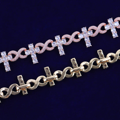Iced Out Infinity Cross Bracelet Choker for Women Micro Pave Real Copper Hip Hop Jewelry - DripVault
