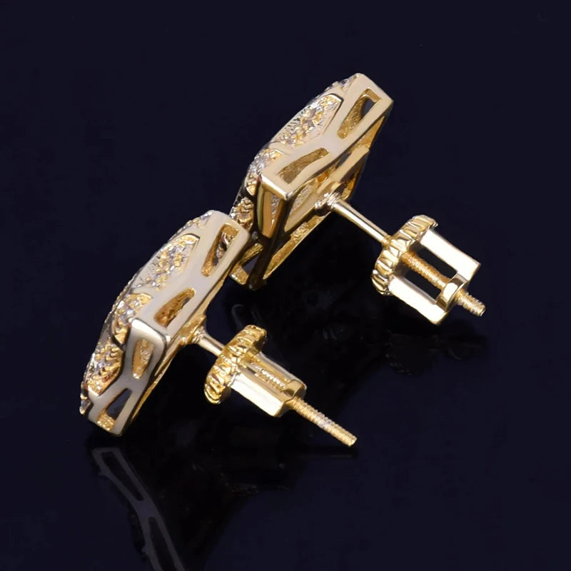Hip Hop Claw Setting AAAAA+ Cubic Zirconia Bling Ice Out Stud Earring Male 11mm Square CZ Earrings for Men Rapper Jewelry - DripVault