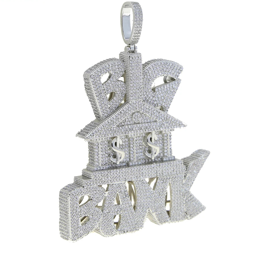 Iced Out Letter Heavy Chunk Big Pendant Necklace Bling CZ Cubic Zirconia Self Made Badge Charm Men Fashion Hip Hop Jewelry - DripVault