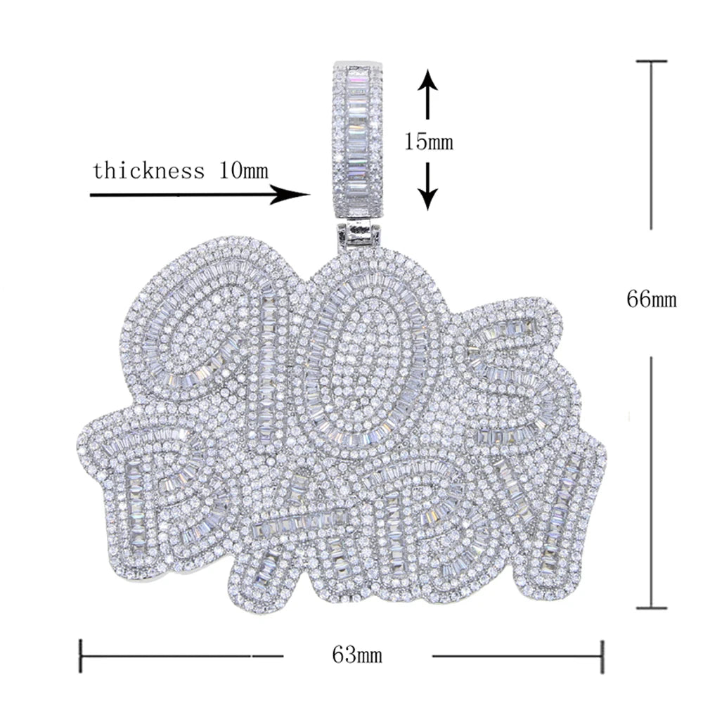 Iced Out Letter 90s Baby Prong Necklace Pendant for Men Silver Color Bling Cubic Zirconia Charm Hip Hop Jewelry - DripVault