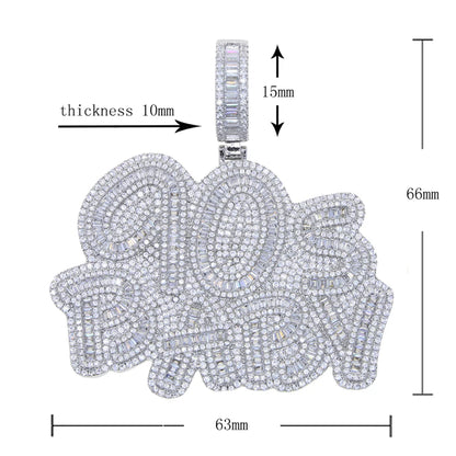 Iced Out Letter 90s Baby Prong Necklace Pendant for Men Silver Color Bling Cubic Zirconia Charm Hip Hop Jewelry - DripVault