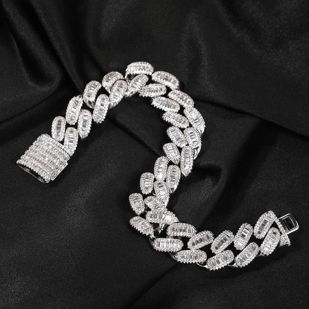 15mm Baguette Cuabn Chain Prong Setting 2 Colors Miami Choker Iced Out Chain Bling CZ Necklace Hiphop Jewelry - DripVault