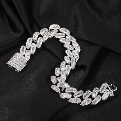 15mm Baguette Cuabn Chain Prong Setting 2 Colors Miami Choker Iced Out Chain Bling CZ Necklace Hiphop Jewelry - DripVault