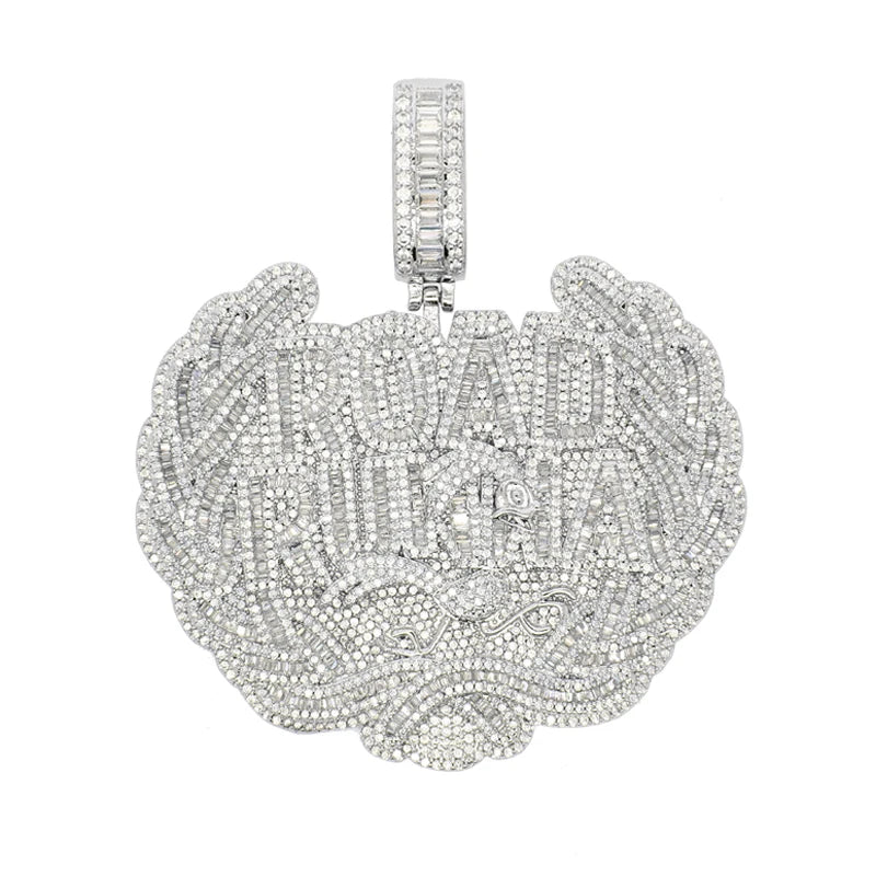 New Iced Out Bling CZ Letter Road Runna Pendant Necklace Cubic Zirconia Two Tone Color Badge Charm Men Fashion Hip Hop Jewelry - DripVault