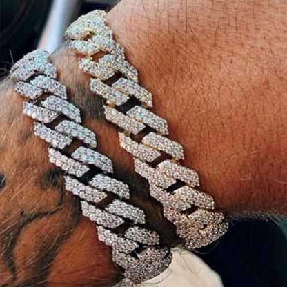 Hip Hop Iced Out Chain Women Men Cuban Bracelet High-Quality Full AAAA+ Rhinestones Miami Cuban Link Chain Bracelets Jewelry - DripVault
