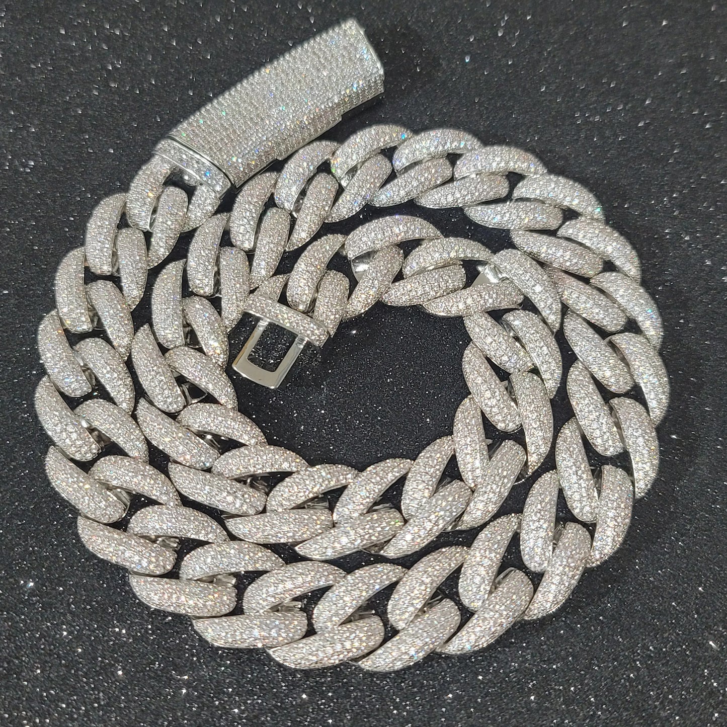 Fashion Miami Cuban Chain Iced Out 20MM Moon Necklace Full Pave Diamonds Long Buckle Bracelet Hip Hop Jewelry Necklace - DripVault