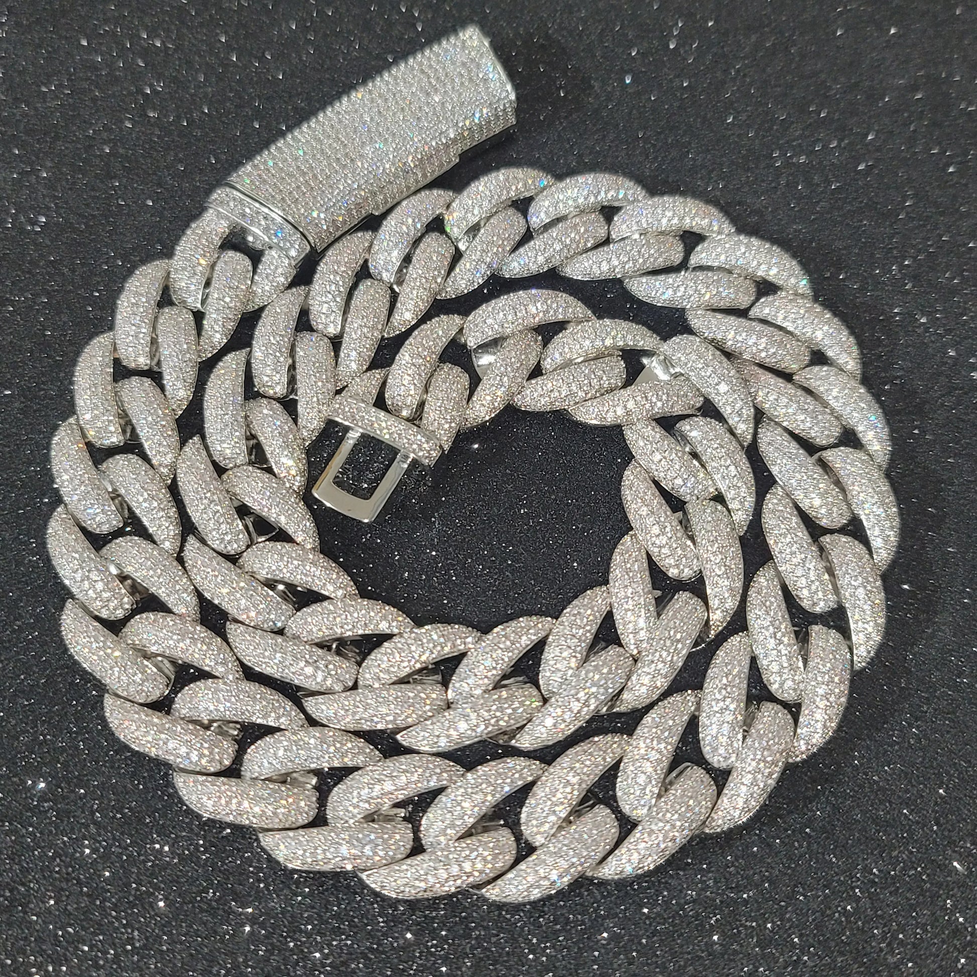 Fashion Miami Cuban Chain Iced Out 20MM Moon Necklace Full Pave Diamonds Long Buckle Bracelet Hip Hop Jewelry Necklace - DripVault