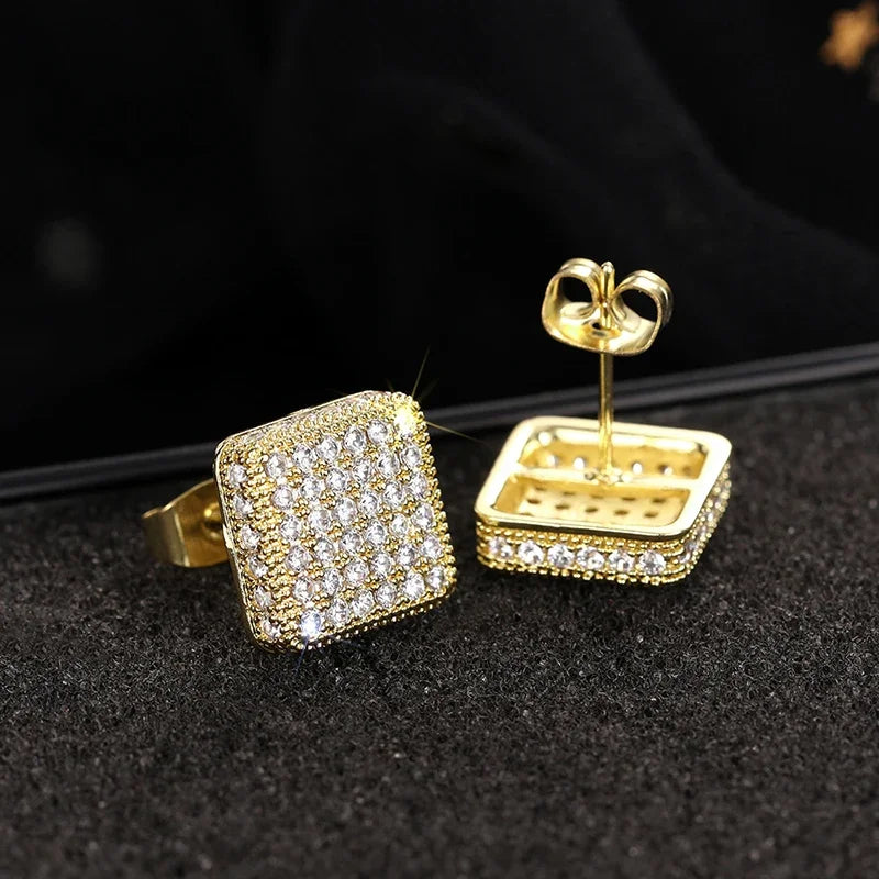 Trendy Square Stud Earrings Lady Full Bling Iced Out Brilliant CZ Jewelry Fashion Women's Earrings - DripVault