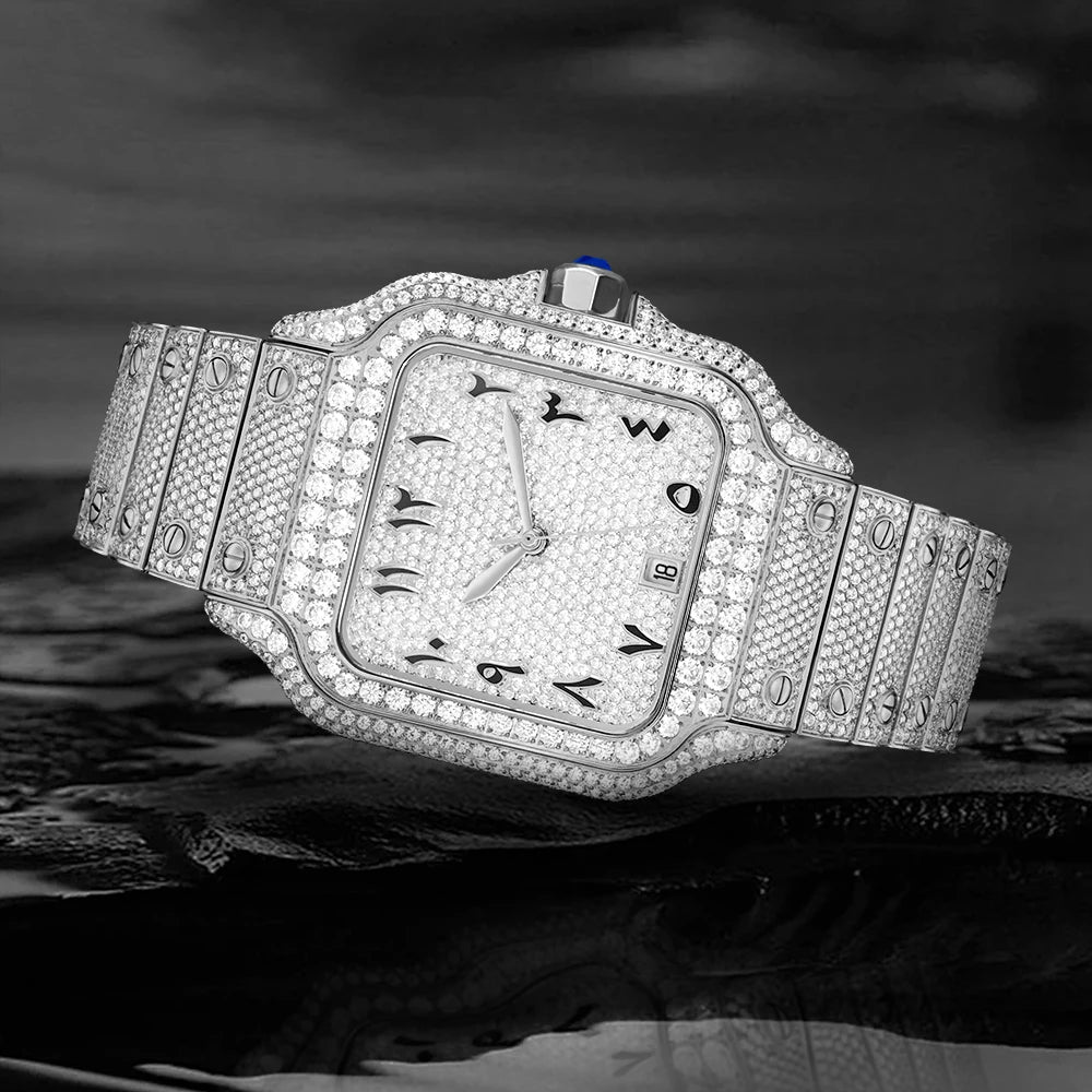 40mm Full Iced Out Carti Moissanite Diamond Watch Automatic Mechanical Wristwatch Bling Bling Hip Hop Luxury Jewelry Watches - DripVault