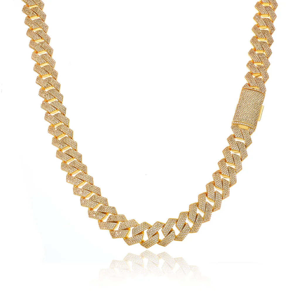 Full Diamond Cuban Necklace Hip Hop Jewelry Cube Zirconia Sparkling Diamond 15mm Brass Plated Rose Gold Jewelry - DripVault