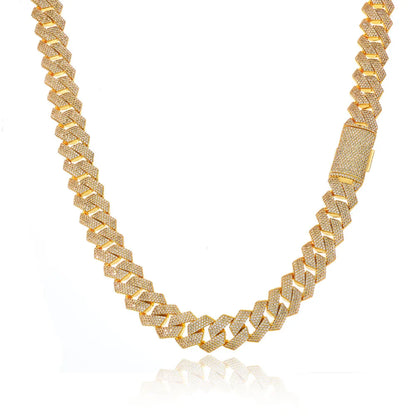 Full Diamond Cuban Necklace Hip Hop Jewelry Cube Zirconia Sparkling Diamond 15mm Brass Plated Rose Gold Jewelry - DripVault
