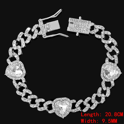Hip Hop Iced Out Chain Women Men Cuban Bracelet High-Quality Full AAAA+ Rhinestones Miami Cuban Link Chain Bracelets Jewelry - DripVault